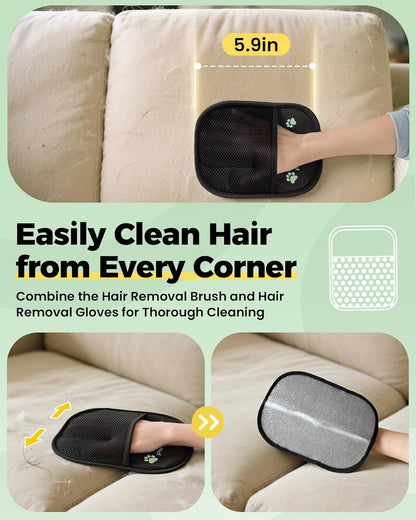 Carpet Rake for Pet Hair Removal Tool - 4 in 1 Pet Hair Remover Kit for Dog Cat Fur Remover, Contain 60" Adjustable Rubber Broom, Glove, Magic Brush and Scraper for Furniture,Short Pile Carpets, Mats