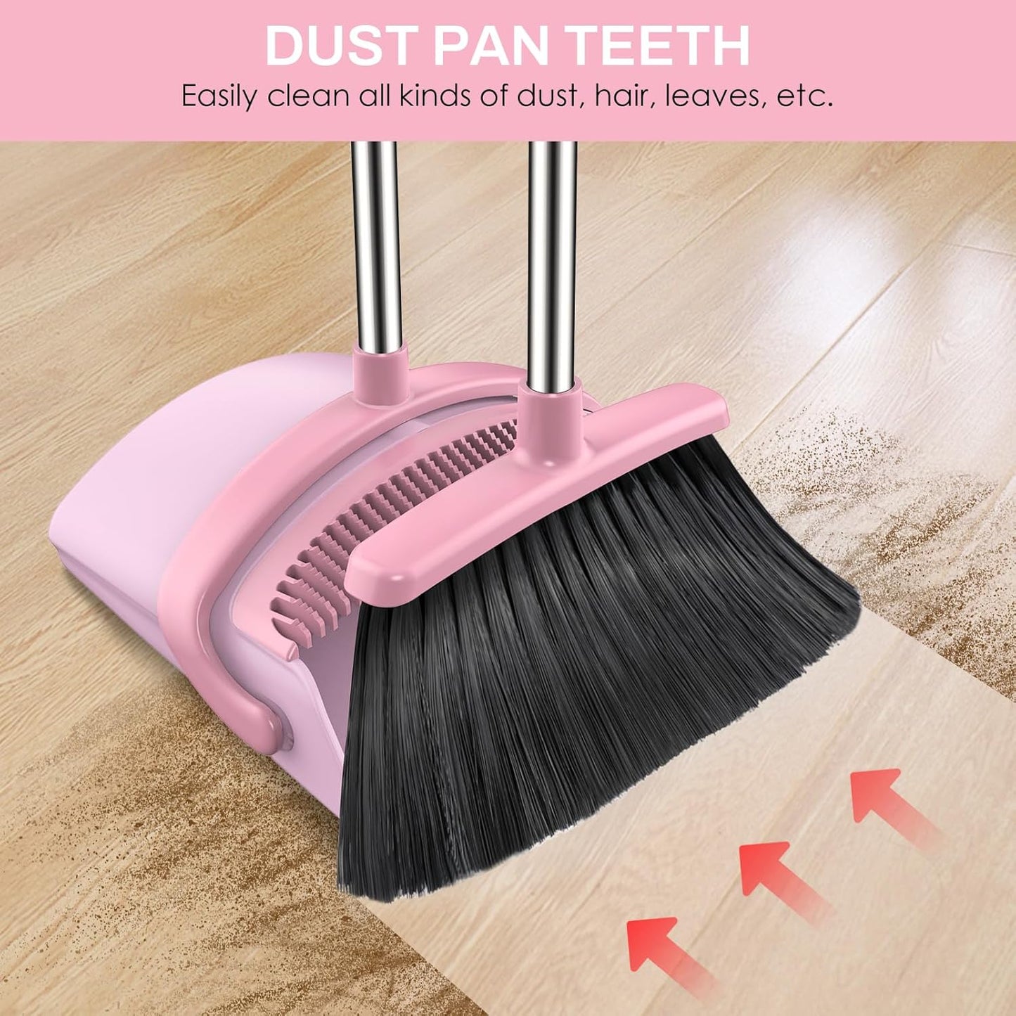 Broom and Dustpan Set for Home, 51-in Long Adjustable Handle Angle Broom and Dustpan Combo Set with Dust Pan Teeth to Clean Hair for Home Kitchen Office Lobby Floor Garden (Black&White)