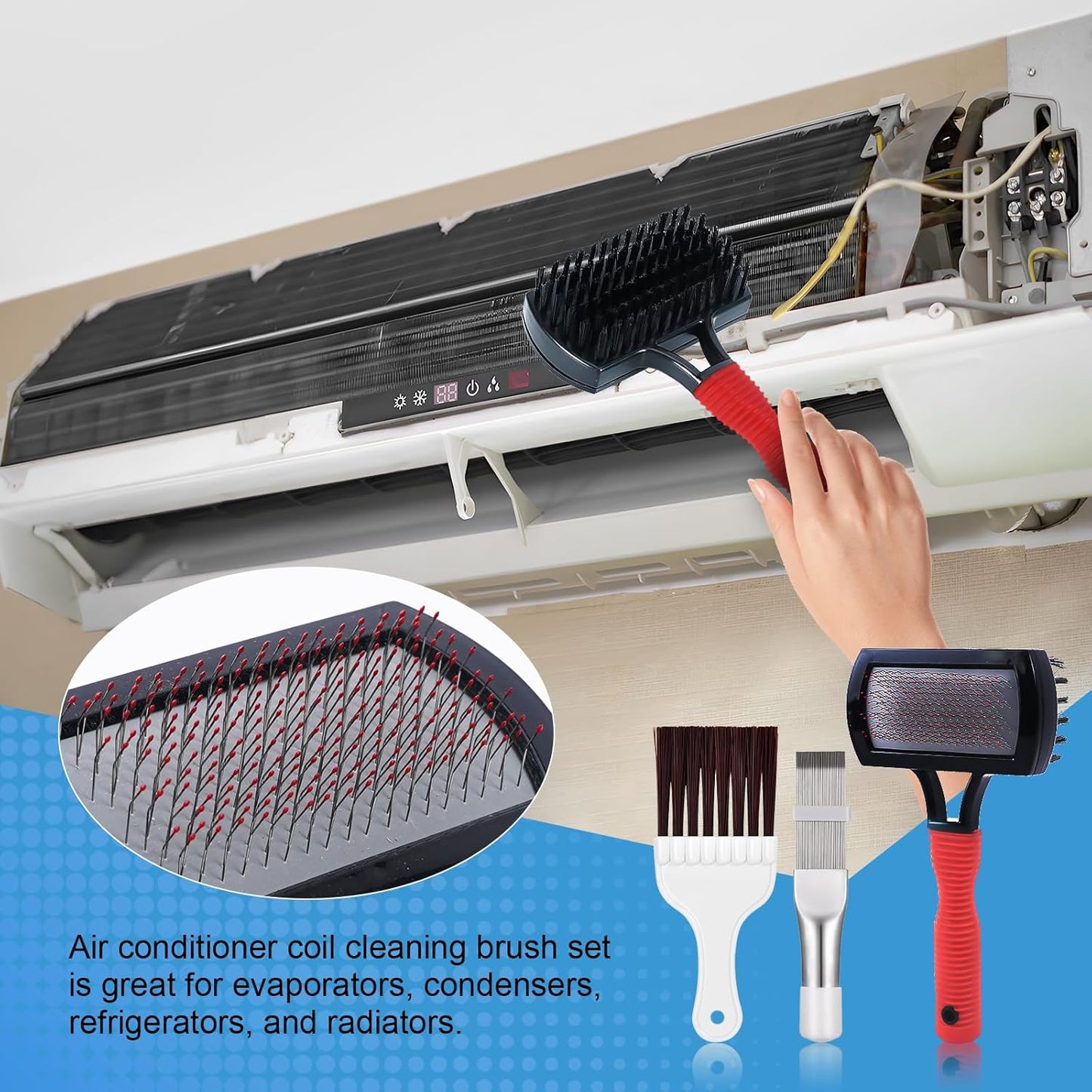 Aufind 7 PCS Different Air Conditioner Fin Cleaner kit, Brush Condenser Ac Coil Cleaner Air Refrigerator Fin Cleaner Evaporator Radiator Repair Clean Tool (Yellow)
