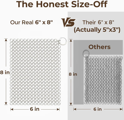 Amagabeli Cast Iron Cleaner 8"x6" Premium Stainless Steel Chainmail Scrubber Cast Iron Skillet Cleaner for Pan Pot Wok Griddles BBQ Grills Cast Iron Cleaning