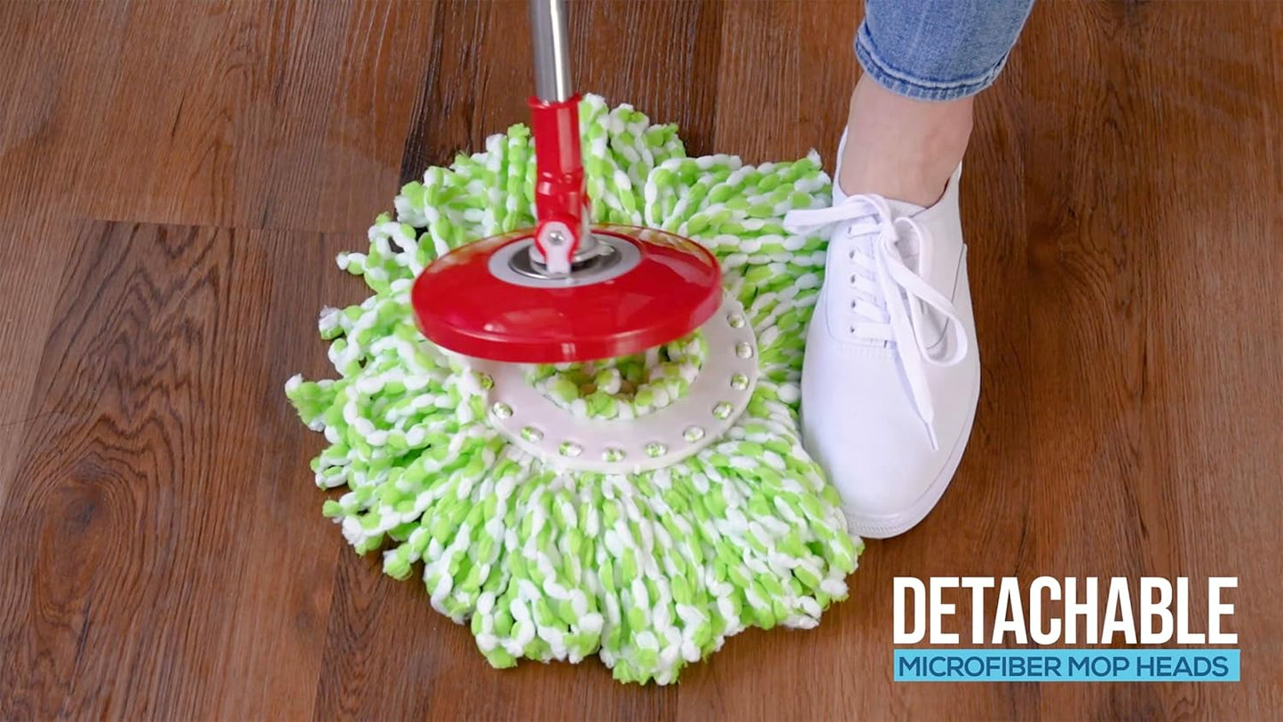 Simpli-Magic 79349 Spin Mop Cleaning System with 3 Microfiber Mop Heads, Red/GRAY,Red/Black