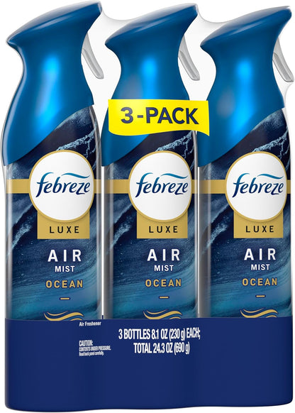 Febreze Air Mist, Air Freshener Spray, Odor Fighting Room Spray, Deodorizer for Home Bathroom Kitchen Office Apartment Dorm Room Classroom, Downy Calm Lavender & Vanilla Bean Scent, 8.1oz (Pack of 3)