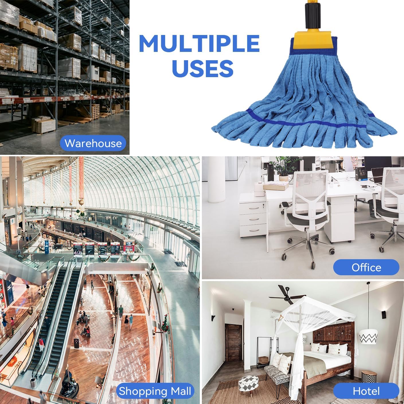Heavy Duty Commercial Mop Head Replacement Microfiber Tube Mop Heads for Floor Cleaning: 3 Packs Looped End Wet Mop Head Refill for Home Commercial Industrial Use (Yellow)