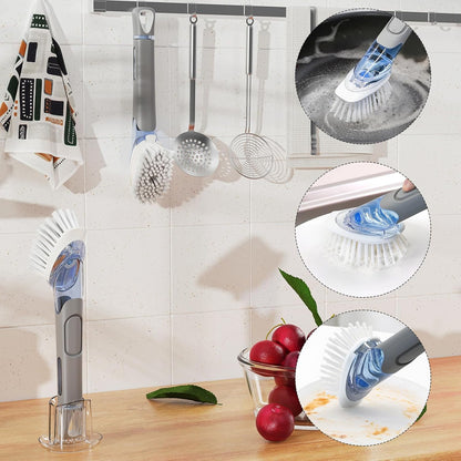 Soap Dispensing Replacement Dish Brush Storage Set with 2 PCS Brush Refills & Holder - RIMAY Dispenser Scrub Cleaning Scrubber Kitchen Dishwashing Dish Wand Handle for Dishes/Pans/Pots/Sink(Black)