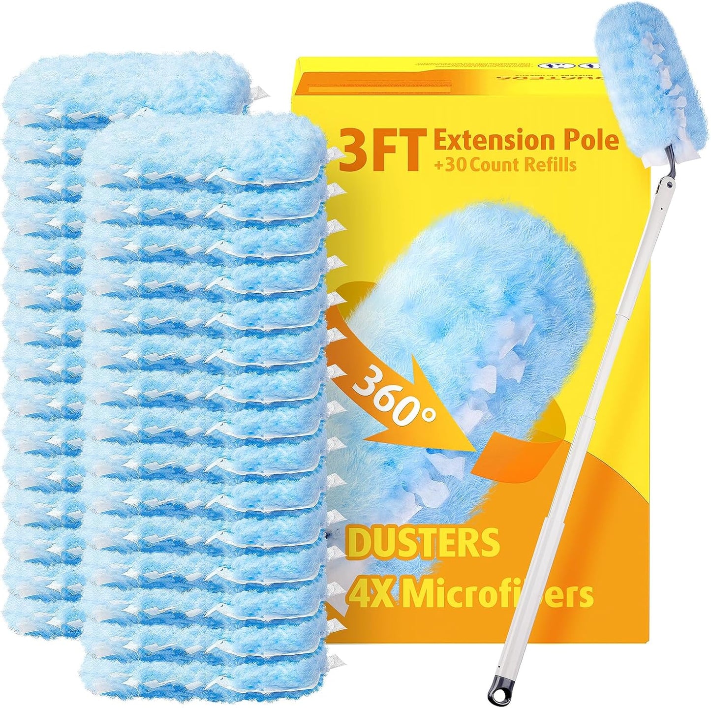6 ft Extendable Duster Handle with 20 Refills, Compatible with Swiffer, Disposable Microfiber Dusting Pads for Home Cleaning, Ceiling, Fan, Window, Hard-to-Reach Areas