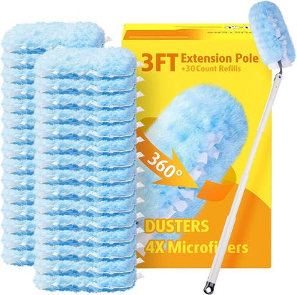 6 ft Extendable Duster Handle with 20 Refills, Compatible with Swiffer, Disposable Microfiber Dusting Pads for Home Cleaning, Ceiling, Fan, Window, Hard-to-Reach Areas