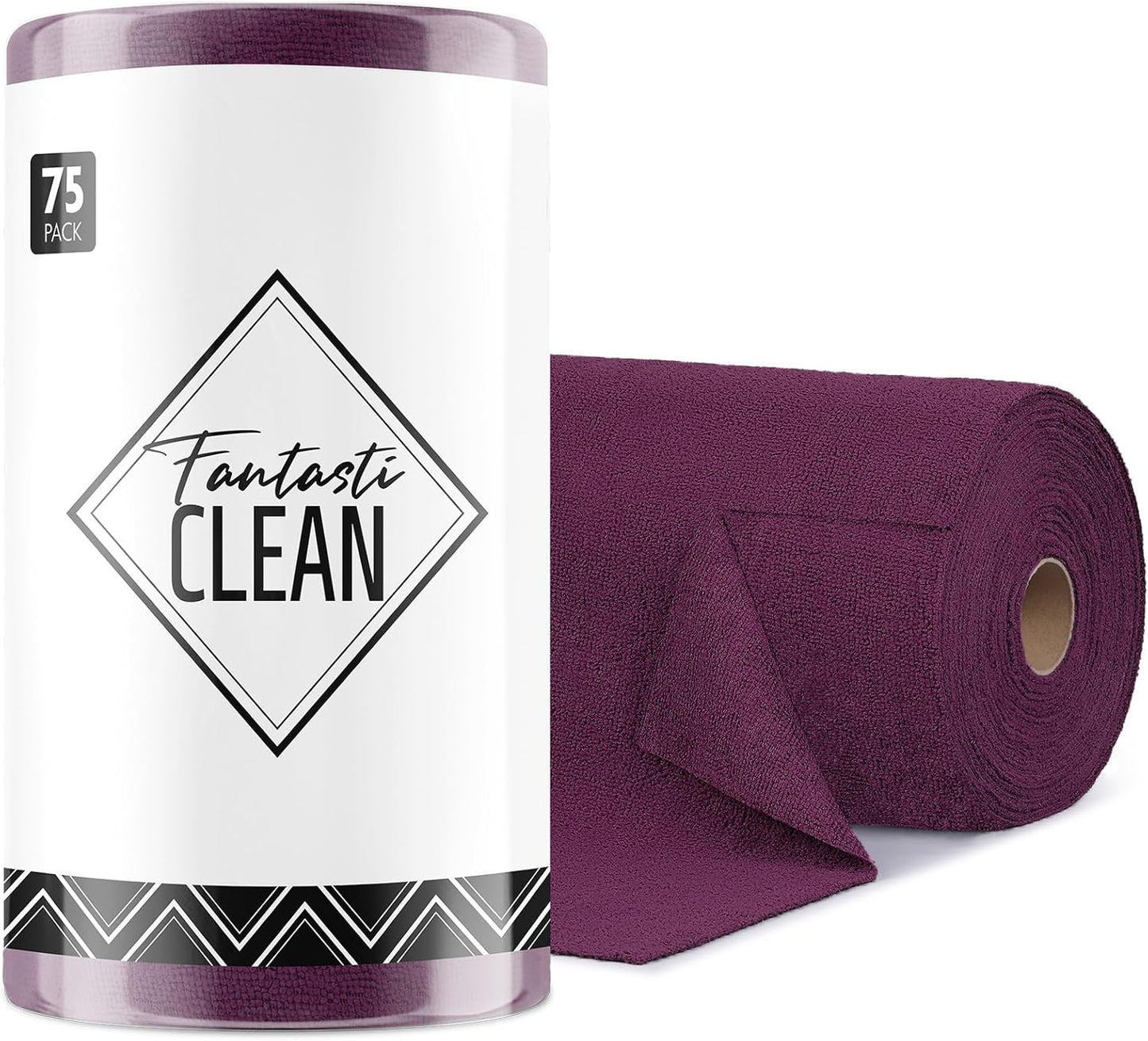 Fantasticlean Microfiber Cleaning Cloth Roll -75 Pack, Tear Away Microfiber Towels, 12" x 12", Reusable, Washable, Scratch Free, Ultra Absorbent Dishcloth for All-Around Cleaning Supplies (White)
