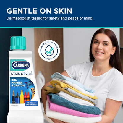 Carbona Stain Devils #6 (1.7 Fl Oz), Targeted Spot Cleaner for Grass, Dirt & Make-Up Stains, Safe on Skin & Washable Fabrics