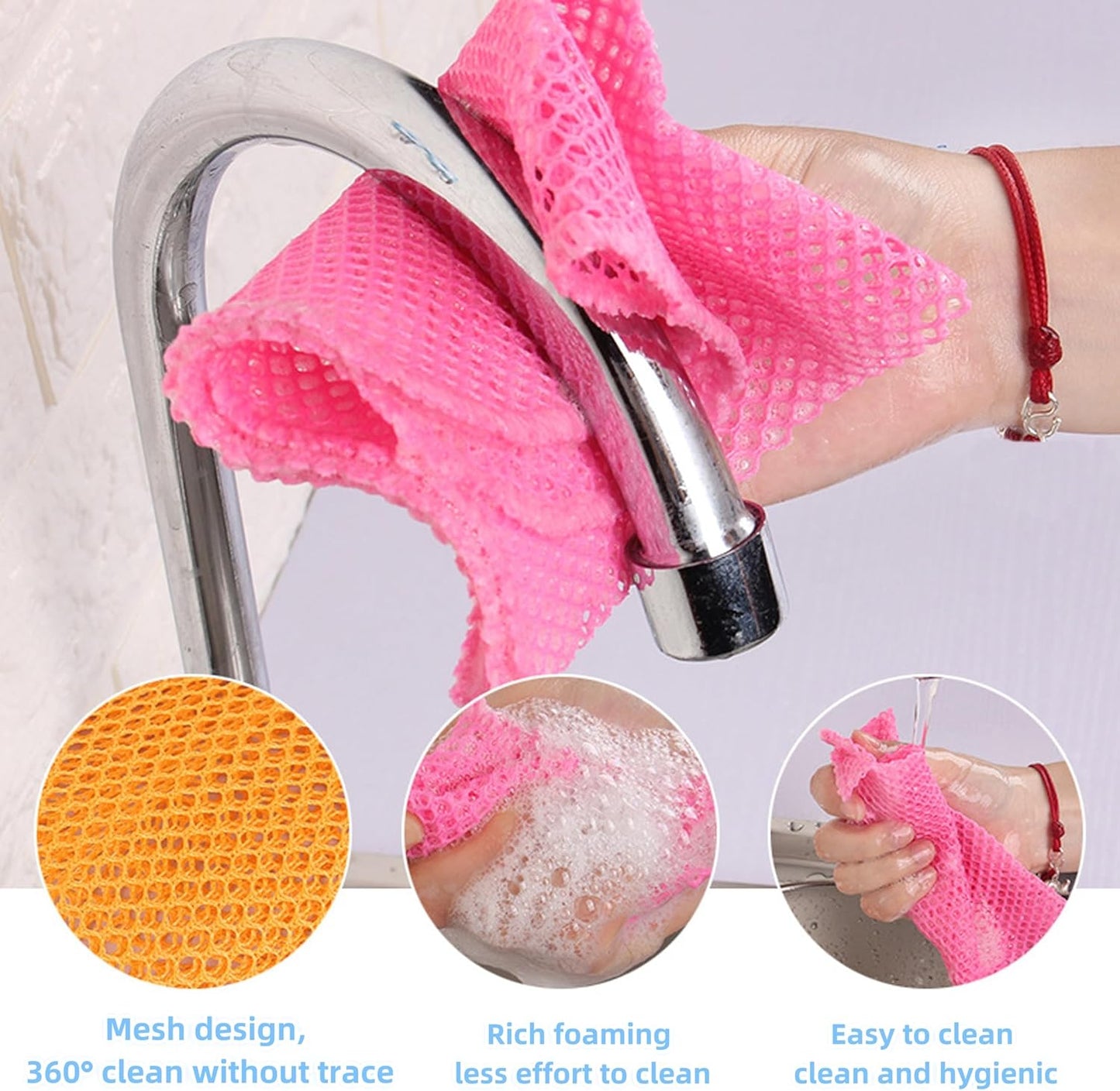 Heavy Duty Dish Scrubbers, Non-Scratch Scouring Pads - Odorless & Long Lasting Mesh Dish Cloth - Replace Sponges - Kitchen, Floor and Bathroom Usage (4 Pcs)