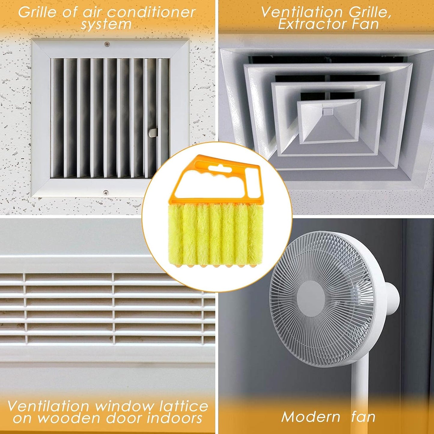 Geiserailie 1 Pcs Window Venetian Blind Cleaner Duster Tool Washable 7 Fingers Dusting Cleaner and Air Vent Shutter Brush Blinds Air Conditioner Fan Duster Dirt Housekeeping Tool (Orange)