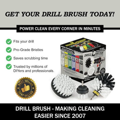 Drillbrush Drill Brush Attachment Set for Bathroom Cleaning – Power Scrubber Brush Kit for Tub, Tile, Shower, and Grout – All-Purpose Household Cleaning Brushes for Drill - Electric Grout Cleaner Kit