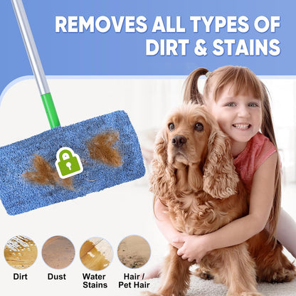 6-Pack Reusable Mop Pads Compatible with Sweeper Mop - 100% Coral Fleece Washable Refills - Microfiber Dry & Wet Sweeping Cloths for Multi-Surface/Hardwood Floor Cleaning