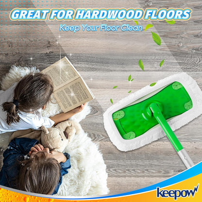 KEEPOW Reusable Microfiber Mop Pads Compatible with Swiffer Sweeper, Dry Sweeping Cloths, Washable Wet Mopping Cloth Refills for Hardwood Floor Cleaning, 6 Pack