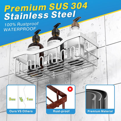 EUDELE Adhesive Shower Caddy, 5 Pack Rustproof Stainless Steel Bath Organizers With Large Capacity, No Drilling Shelves for Bathroom Storage & Home Decor