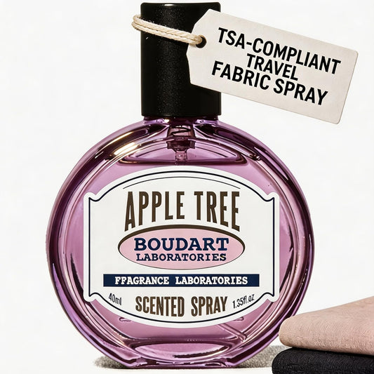 Travel Fabric Refresher Spray – Odor Eliminator & Wrinkle Release, TSA Approved 40ml for Gym Hotel Office Clothes Sofa Curtains, Apple Tree Scent – Boudart Labs