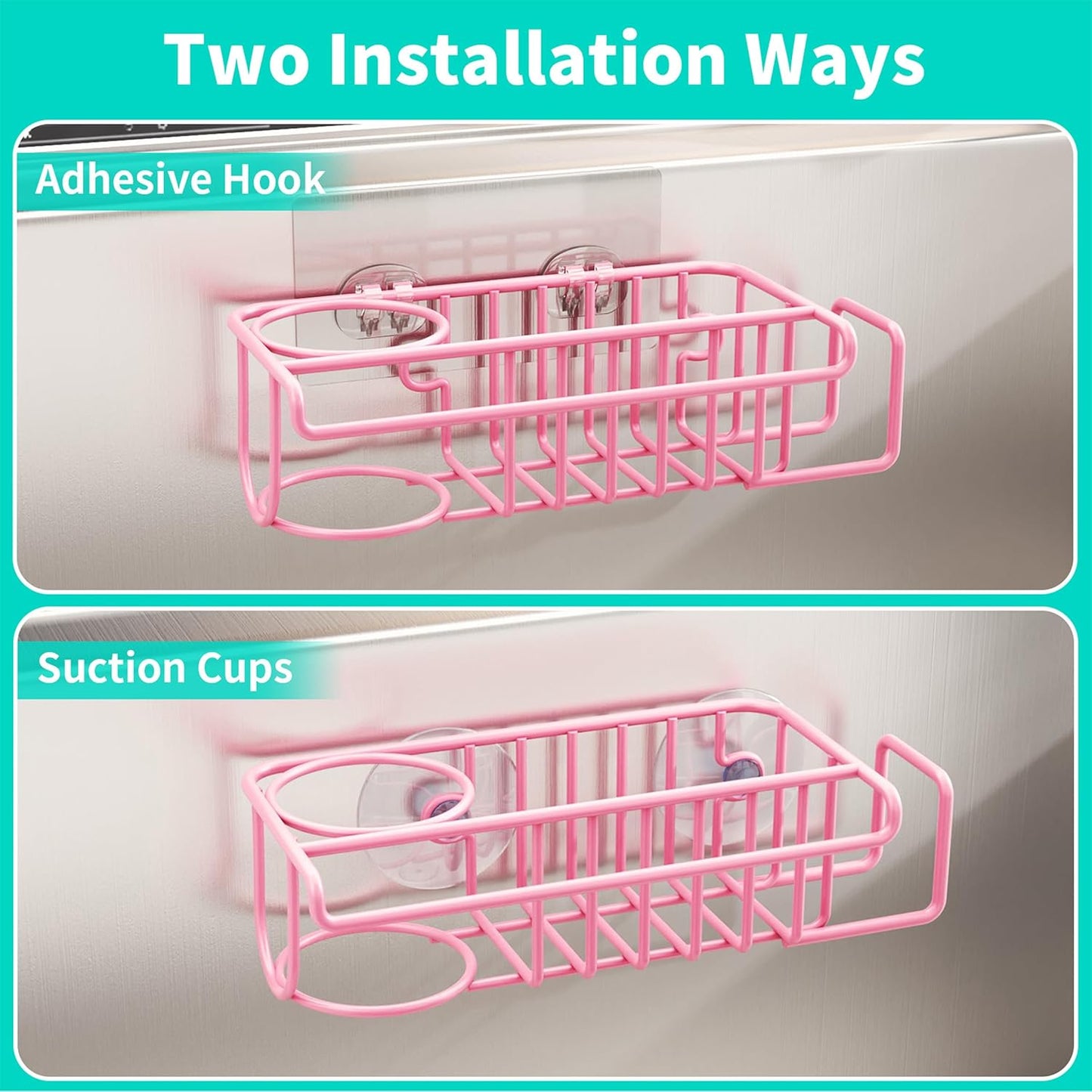 HapiRm 4 in 1 Kitchen Organizers and Storage, SUS304 Stainless Steel Brush Holder + Dish Cloth Hanger + Soap Rack + Sink Stopper Rack, No Drill Kitchen Essentials - Black