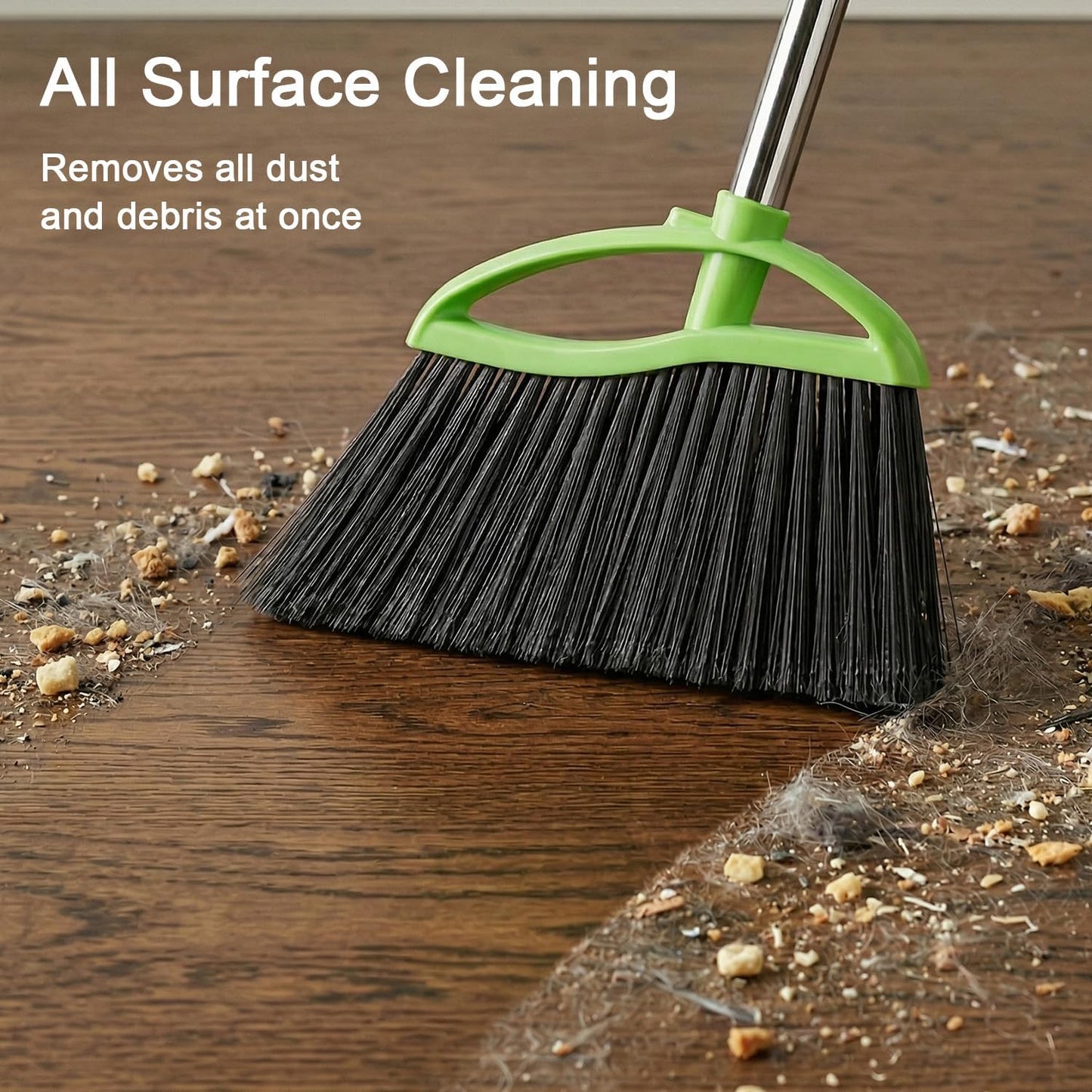 Soft Bristles Green Angle Broom and Dustpan Set, Long Handle Household Indoor Broom with Dustpan Combo Set for Room Kitchen Lobby Office Hardwood Floor Sweeping Floor Cleaning
