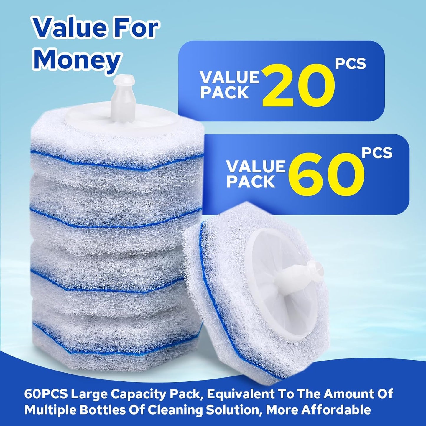 Cecailin® 60pcs Disposable Toilet Brush. Bathroom Cleaning. Disposable bowl cleaners Compatible with Most Toilet Brushes