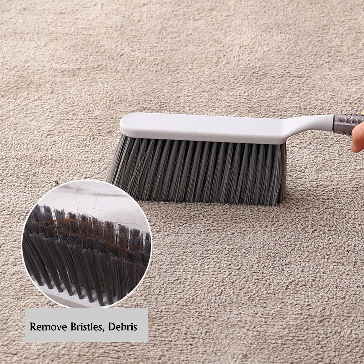 Hand Broom, 14 inch Large Counter Duster, Slightly Stiff Plastic Bristle Brush with Long Handle, Sweep for Furniture, Floor, Bench, Carpet, Woodworking, Patio, Home, Shop(Gray, 14 inch)