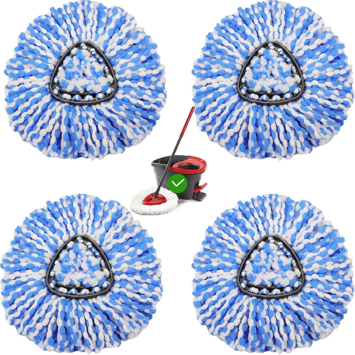 4 Pack Mop Replacement Heads for O-Ceda EasyWrin Spin Mop, Microfiber Spin Mop Refills, Easy Cleaning Mop Head Replacement