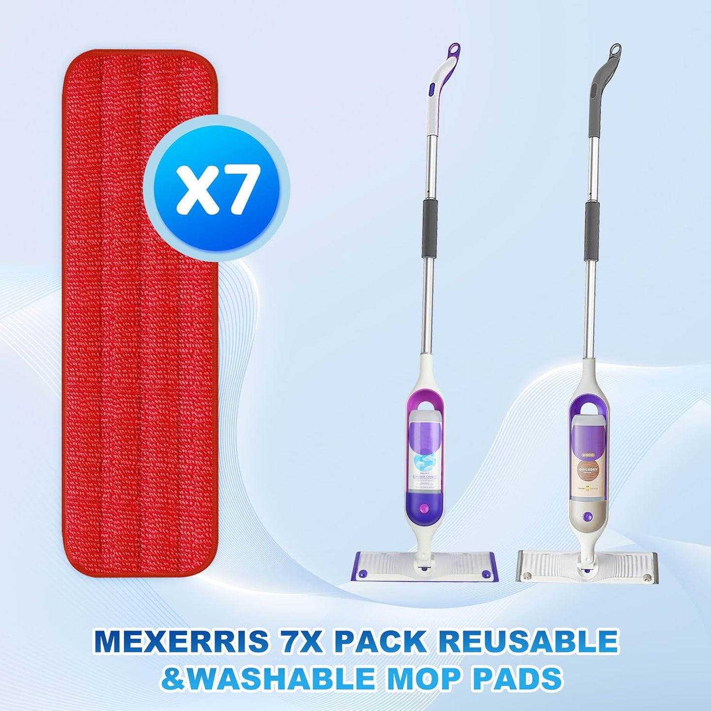 7 Count Reusable Microfiber Mop Pads for Swiffer PowerMop - MEXERRIS Microfiber Wet Pads Refills PowerMop Pads Machine Washable Hard Wood Floor Mop Pads Replacement for 13''-15'' Spray Wet Mops