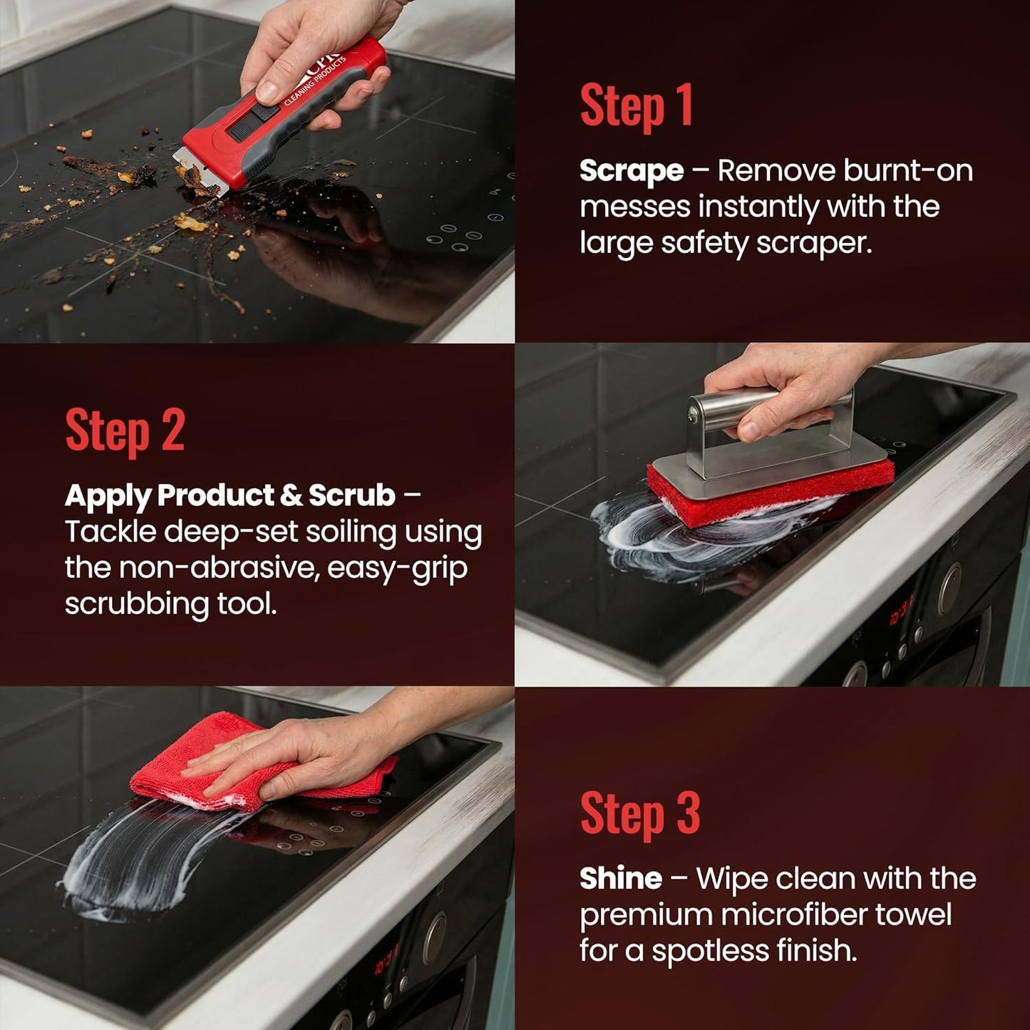 Stovetop CPR Glass Cooktop Cleaner Kit (18oz) – Ceramic Stove Cleaner, Polish, Scrubber Pads, Razor Scraper & Microfiber Towels