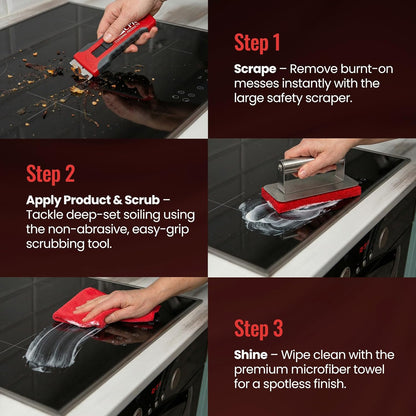 Stovetop CPR Glass Cooktop Cleaner Kit (18oz) – Ceramic Stove Cleaner, Polish, Scrubber Pads, Razor Scraper & Microfiber Towels