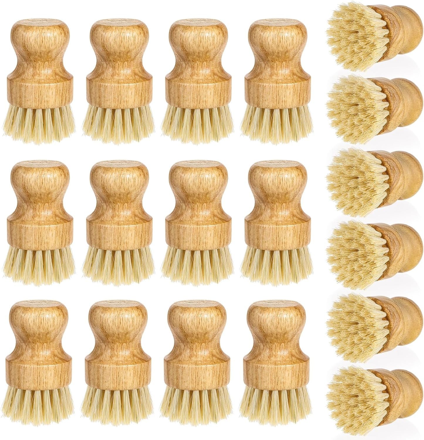 12 Pcs Bamboo Dish Scrub Brushes Kitchen Dishwashing Cleaning Brush Wooden Scrubbers Set Sisal Bristles Cleaner Scrubber for Washing Cast Iron Pan Pot Sink Spatula