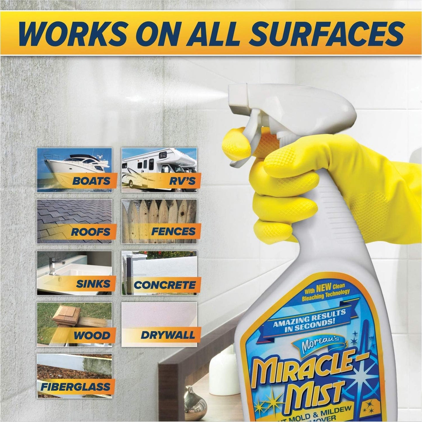 MiracleMist Instant Cleaner for Indoor and Outdoor Use, 32 oz | 2 Pack (64 OZ Spray)