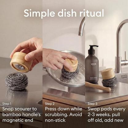 Vove Stainless Steel Scouring Pads 6-Pack – Rust-Free Heavy-Duty Metal Scrubbers for Cast Iron, Pots, Pans, Grills & Griddles, Microplastic-Free, FSC-Certified Packaging