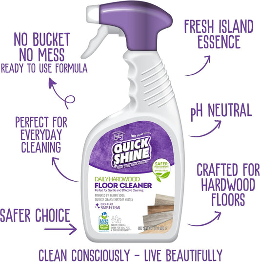 Quick Shine Hardwood Floor Cleaner 64oz | Use in Spray & Vac Mops | Removes Dirt & Scuff Marks | Ready-to-Use, Streak Free, No Rinse | Safer Choice Cleaner |Perfect for Gentle and Effective Cleaning