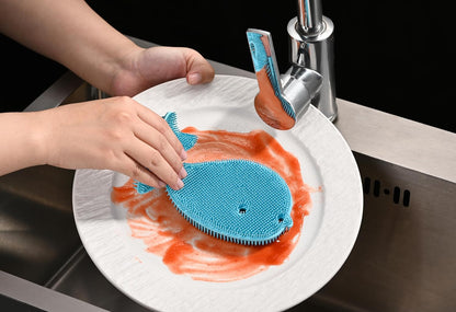 Fox Run Silicone Dish Scrubbers, Set of 6 Multi-Purpose Reusable Cleaning Brushes, Safe for Non-Stick, Blue, Cyan, and Light Purple