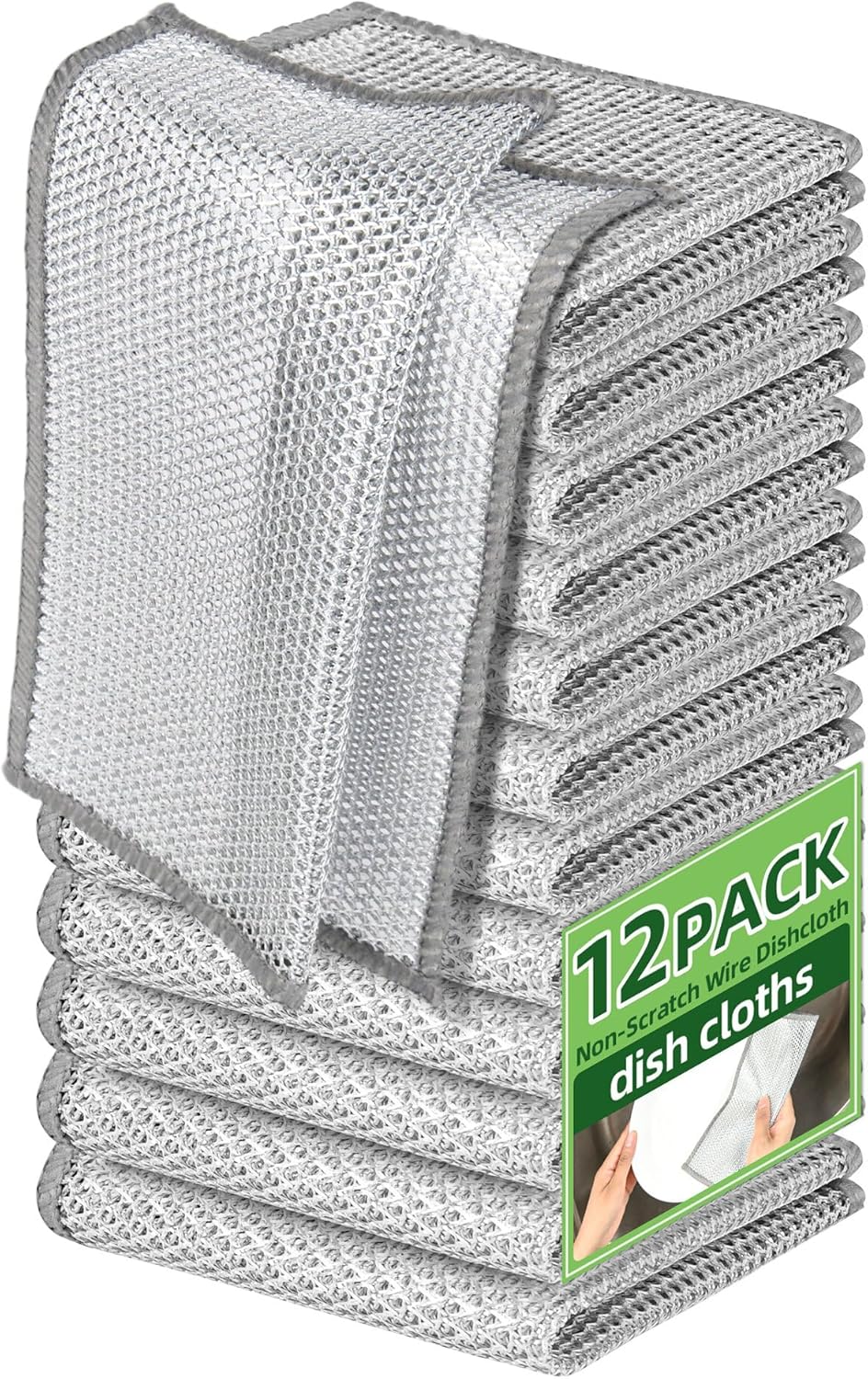 Stainless Steel Scrubber and Cleaning Rags - Non Scratch Wire Dishcloth for Washing Dishes, Steel Wool Scrubber and Dish Towels for Kitchen (6PCS)