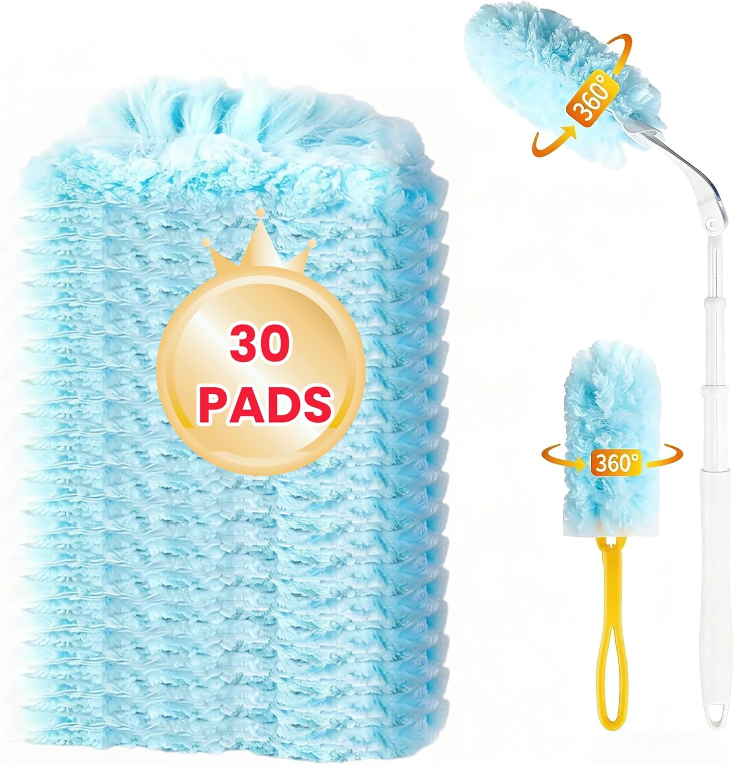 30 Count Duster Refills for Swiffer Dusters, Multisurface 360 Dusters with 3ft Extendable Handle and 1 Short Handle, Disposable Duster Kit for Dusting Furniture Blinds Fans Walls