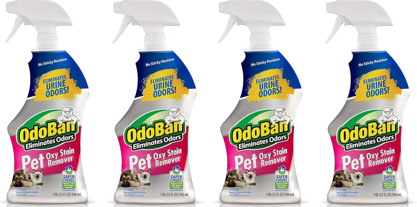 OdoBan Pet Solutions Oxy Stain Remover, Pet Stain Eliminator, Made in the USA, 6-Pack, 32 Ounce Spray Each