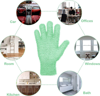 Patelai 2 Pairs Microfiber Gloves for plants Dusting Cleaning Glove Mittens House Cars Blinds Dusting(Blue, Grass Green,Large)