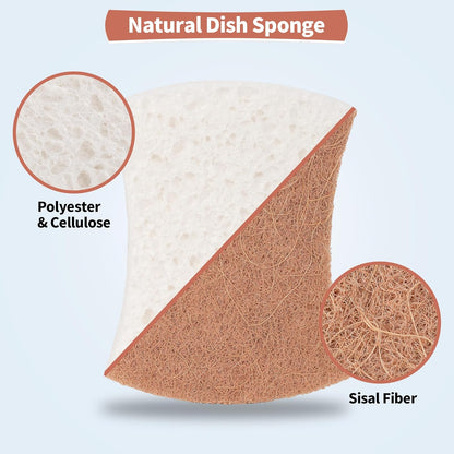 Non-Scratch Cellulose Scrub Sponges 12 Pack, Sponges Kitchen with Double-Side & Ergonomic Design for Dishes, Coated Cookware, Sink & Countertops.