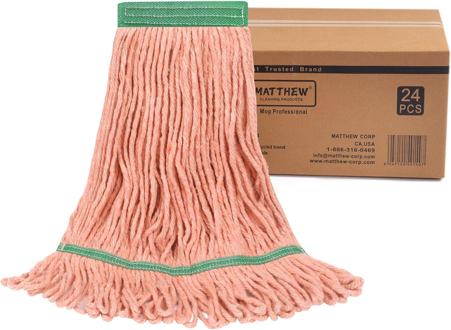 Matthew Cleaning Heavy Duty Mop Head Commercial Replacement for General and Floor Cleaning , Wet Industrial Blue Cotton Looped End String Head Refill (Pack of 6) Blue