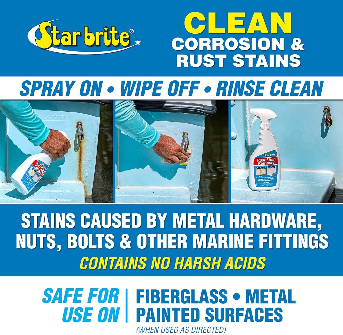 STAR BRITE Rust Stain Remover Spray - Instantly Dissolve Corrosion Stains on Fiberglass, Vinyl, Fabric & Painted Surfaces - Also Removes Sprinkler Stains & Mold & Mildew Stain Remover + Cleaner