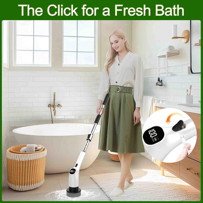 Electric Spin Scrubber, Shower Scrubber with Long Handle Adjustable LCD Display, 2 Speed Shower Cleaner, 7 Replaceable Brush Heads Bathroom Cleaning Brush, Bath Tub Power Scrubbers Black G3