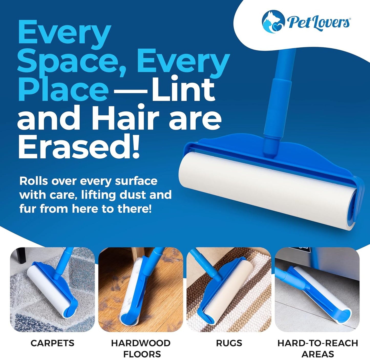 PetLovers Extra Sticky Lint Roller Mega Value Set 600 Sheets for Pet Hair Removal, Dog and Cat Lint Remover 6 Pack