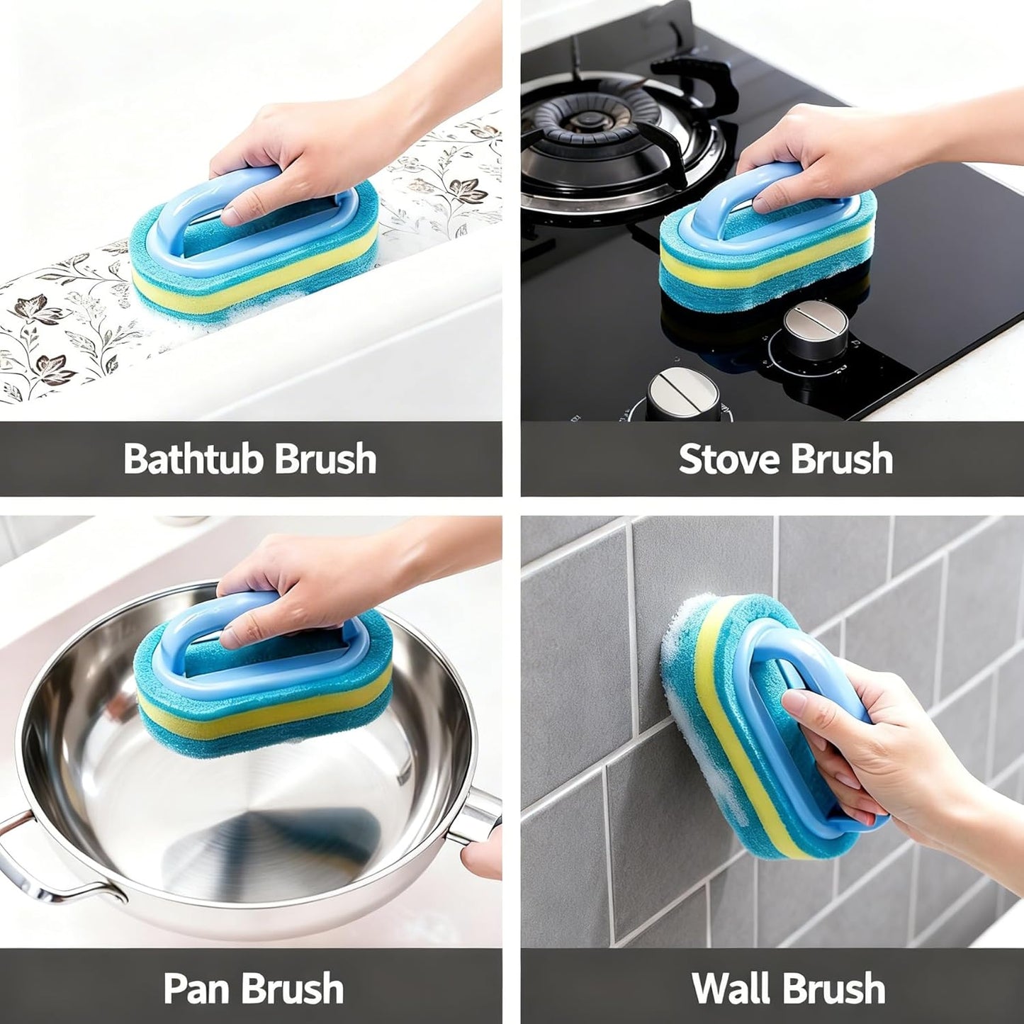 Cleaning Brush, Thick Scrubber for Non-Stick Cookware, Kitchen Pot and Pan Cleaner with Ergonomic Grip