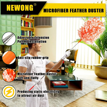 20-49inches Extendable Microfiber Feather Duster with 10pcs Replaceable Heads, Extra Long Bendable Duster for Cleaning, Electrostatic Dust Remove for Furniture, Ceiling, Window,etc (Navy Blue)