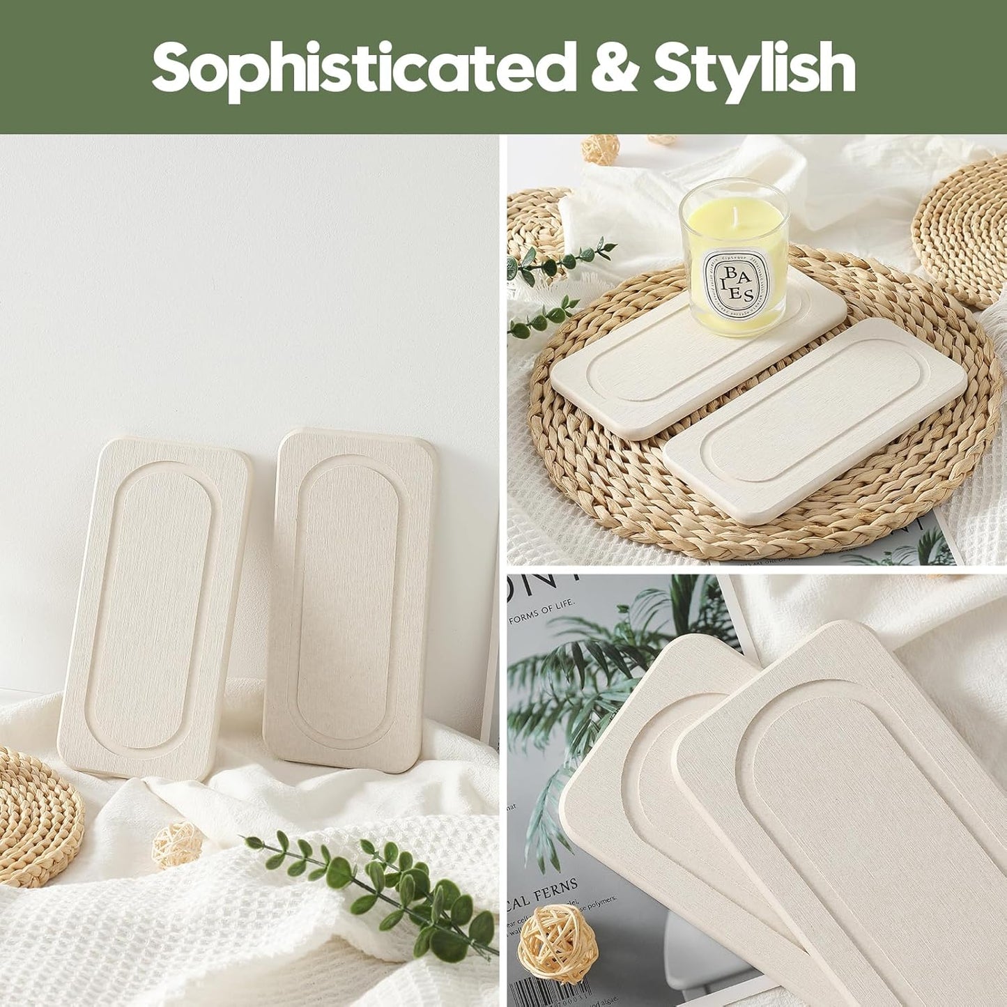Fast Water Absorption Sink Organizer Tray Set, 3-Pack Compact and Space-Saving Stone Soap Holder Caddy for Kitchen & Bathroom Counter, Faucet Splash Guard, White (1pc of 8"x3.8" + 2pcs of 3.8"x3.8")
