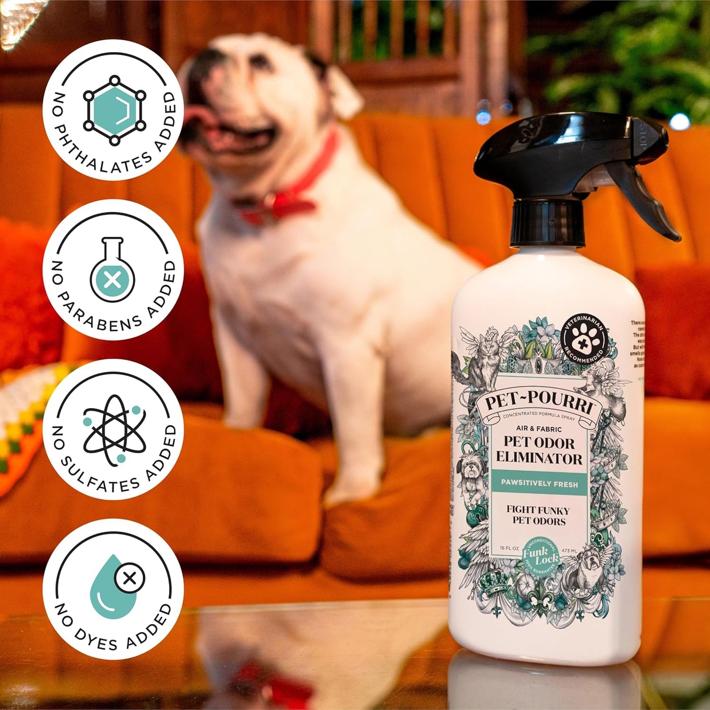 Pet-Pourri Pawsitively Fresh Pet Odor Deodorizer Spray, 16 Fl Oz, Up to 800 Uses, Air + Fabric Odor Remover with Essential Oils & Plant Based Ingredients, Vet Recommended, Pineapple, Jasmine & Pear