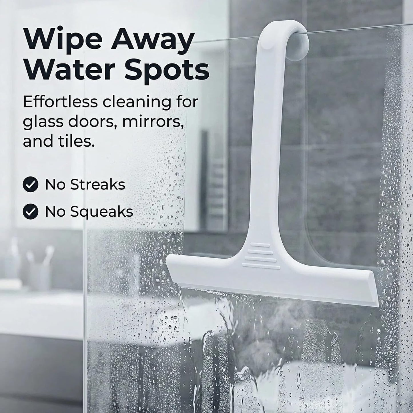 Silicone Shower Squeegee - All-in-One Design with Built-in Hook, 10 Inch Streak-Free Bathroom and car Cleaner for Glass Doors, Mirrors, Windows, Tiles Purple