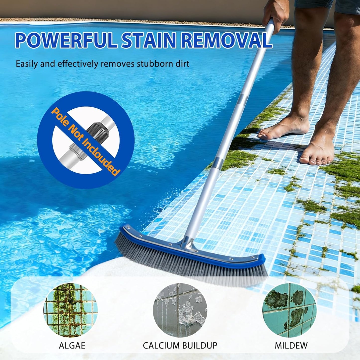 5-Inch Pool Brush Head - Combo Nylon & Stainless Steel Wire Bristles, Heavy Duty Metal Pool Brushes for Extra Scrubbing Power, for Cleaning Inground Pool Tiles, Concrete, Walls, Floor, Steps, Corners