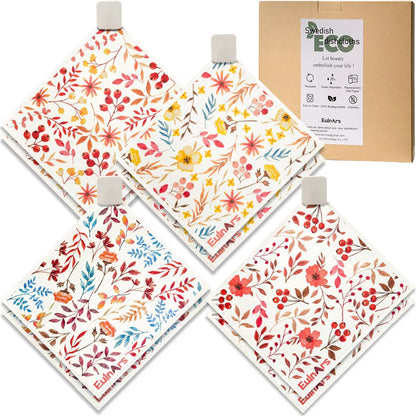 Eulnars Swedish Dishcloths for Kitchen, 8 Pack Reusable Paper Towels with Clips, Non-Scratch Swedish Kitchen Towels, Super Absorbent Cellulose Sponge Cloths, Dishwasher Safe, No Odor
