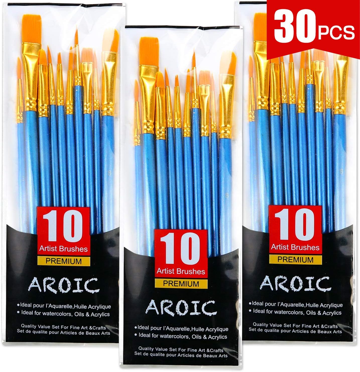 Acrylic Paint Brush Set, 1 Packs / 10 pcs Watercolor Brushes Painting Brush Nylon Hair Brushes for All Purpose Oil Watercolor Painting Artist Professional Kits.
