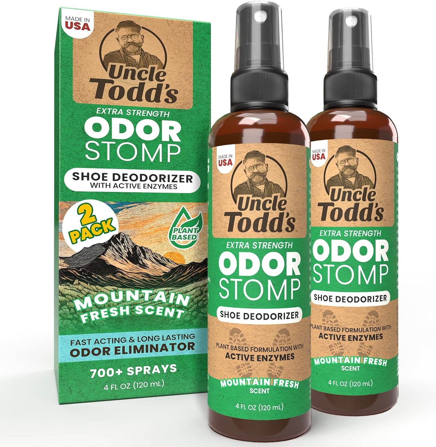 Uncle Todd's Shoe Deodorizer Spray - Proven & Powerful Enzyme Formula Spray for Shoe Odor Elimination in All Footwear (Mountain Fresh)